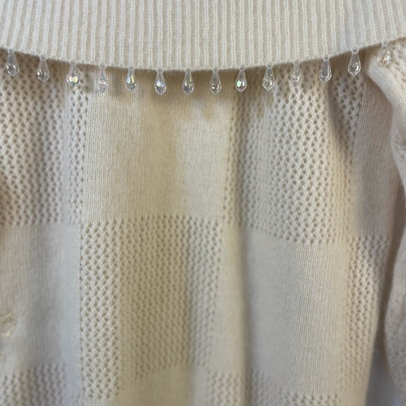 Lambswool and angora rabbit hair long sleeve cream knit sweater fold over collar - Picture 11 of 14